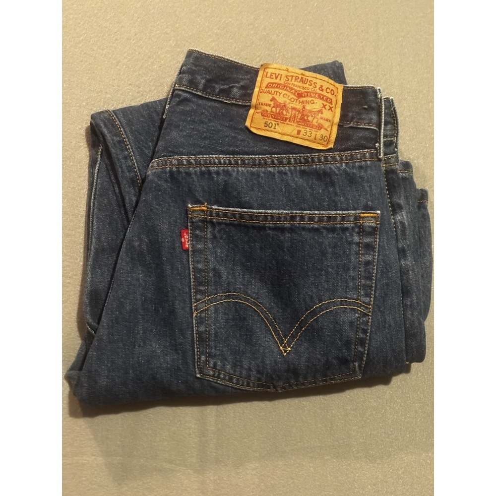 Levi's 501 Jeans Mens 33x30 Blue Vintage Dark Wash Button Up Batwing Tag Y2K